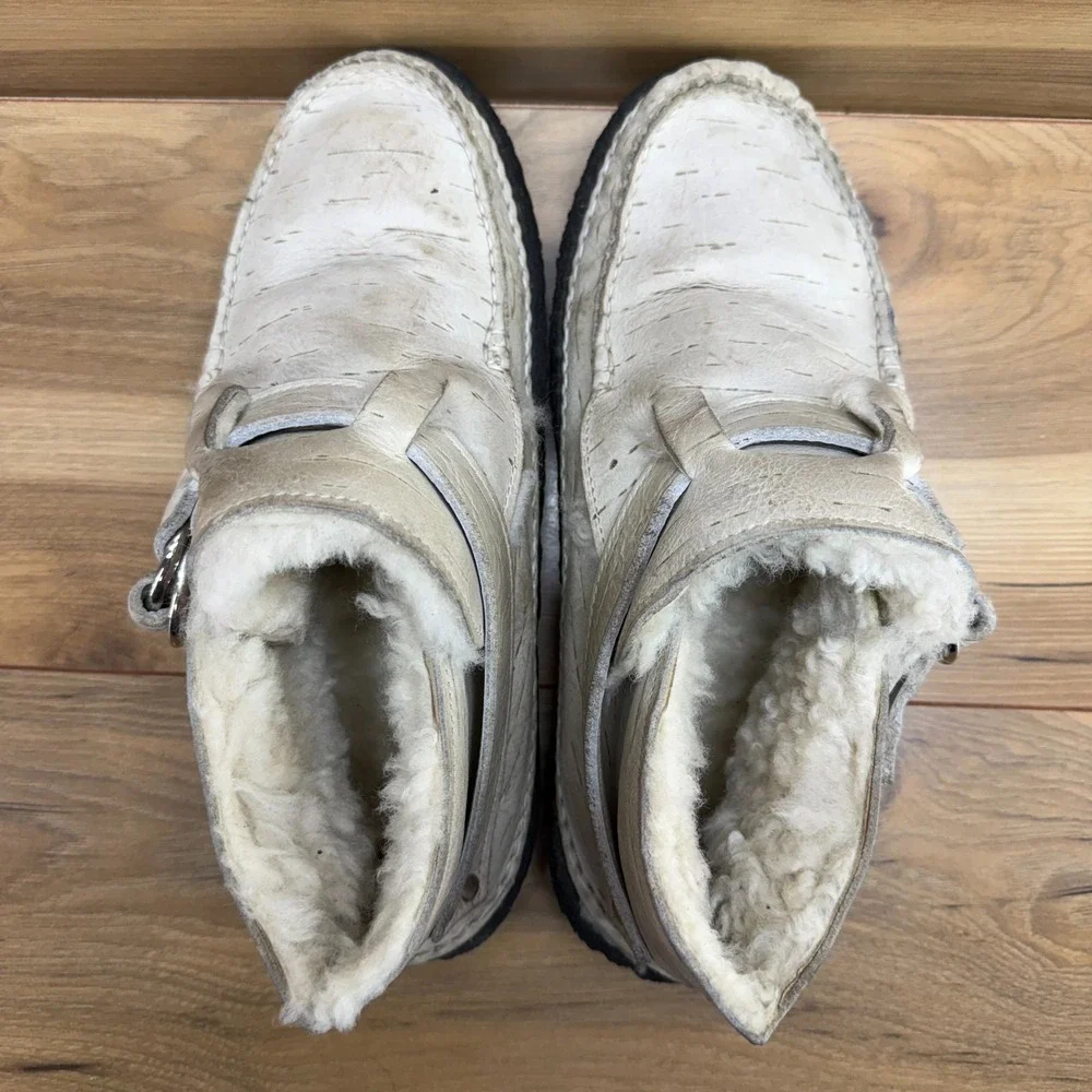 QUODDY Ring Boots Womens 10.5 Cream Leather Shearling Sherpa Fur Lined Crepe